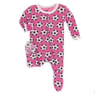 Print Bamboo Footie with Snaps - Flamingo Soccer Baby & Toddler Sleepwear