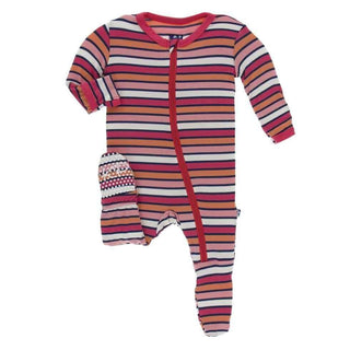 Print Bamboo Footie with Zipper - Botany Red Ginger Stripe Baby & Toddler Sleepwear