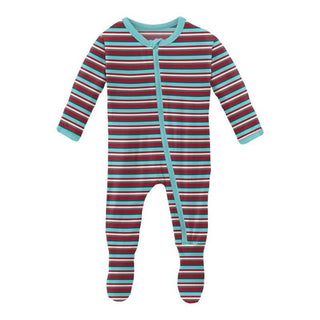 Print Bamboo Footie with Zipper - Christmas Stripe (WCA22) KicKee Pants Size: Newborn