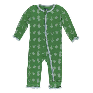 Print Bamboo Layette Classic Ruffle Coverall with Zipper - Dino Tracks Baby & Toddler Sleepwear