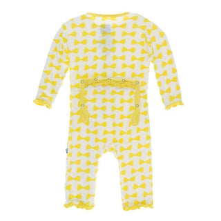 Print Bamboo Layette Classic Ruffle Coverall with Zipper - Natural Farfalle Baby & Toddler Sleepwear