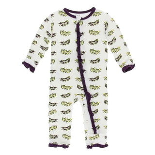 Print Bamboo Layette Classic Ruffle Coverall with Zipper - Natural Olive Branch Baby & Toddler Sleepwear