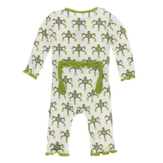 Print Bamboo Layette Classic Ruffle Coverall with Zipper - Natural Pinata Baby & Toddler Sleepwear