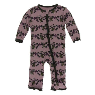 Print Bamboo Layette Classic Ruffle Coverall with Zipper - Raisin Grape Vines Baby & Toddler Sleepwear