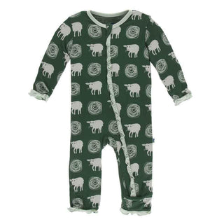 Print Bamboo Layette Classic Ruffle Coverall with Zipper - Topiary Tuscan Sheep Baby & Toddler Sleepwear