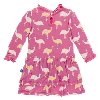 Print Bamboo Long Sleeve Drop Waist Dress, Flamingo Emu Baby & Toddler Dresses