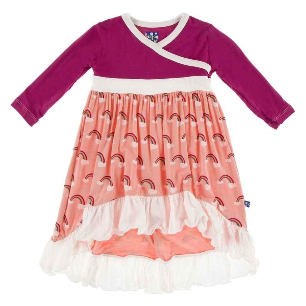KicKee Pants Bamboo Girls L/S HiLo Maxi Dress - Blush Rainbow 6-12 Months KicKee Pants Bamboo Girls L/S HiLo Maxi Dress - Blush Rainbow 6-12 Months