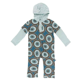 Print Bamboo Long Sleeve Hoodie Romper - Heritage Blue Agate Slices Baby One-Pieces