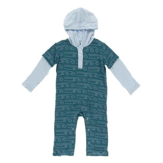 Print Bamboo Long Sleeve Hoodie Romper - Heritage Blue Wind Baby One-Pieces