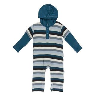Print Bamboo Long Sleeve Hoodie Romper - Meteorology Stripe Baby One-Pieces