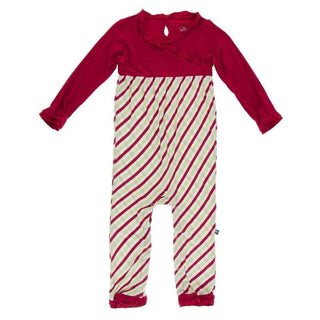 Print Bamboo Long Sleeve Kimono Ruffle Romper - Candy Cane Stripe Baby One-Pieces