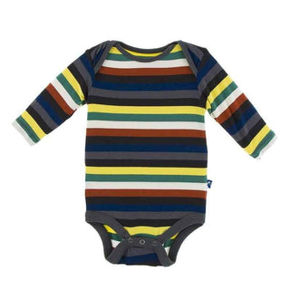 Print Long Sleeve One Piece, Dark London Stripe Baby One-Pieces