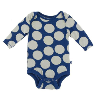 Print Long Sleeve One Piece, Navy Mod Dot Baby One-Pieces