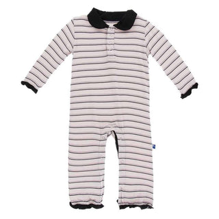 Print Bamboo Long Sleeve Peter Pan Collared Romper, Girl Parisian Stripe Baby One-Pieces