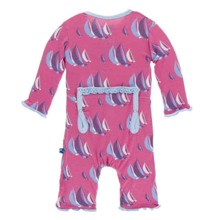 Print Bamboo Muffin Ruffle Coverall with Snaps - Flamingo Sailing Race Baby & Toddler Sleepwear