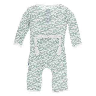 Print Bamboo Muffin Ruffle Coverall with Snaps - Jade MushroomsKicKee PantsSize: 3-6 Months