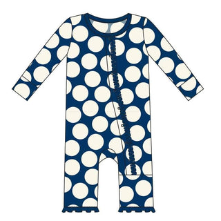 Print Bamboo Muffin Ruffle Coverall with Snaps - Navy Mod Dot Baby & Toddler Sleepwear