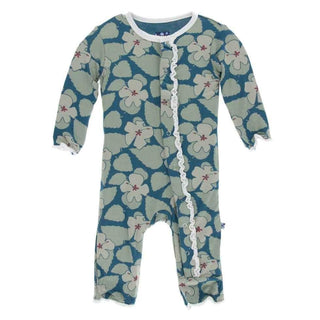 Print Bamboo Muffin Ruffle Coverall with Snaps - Oasis Hibiscus Baby & Toddler Sleepwear