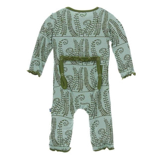 Print Bamboo Muffin Ruffle Coverall with Snaps - Shore Ferns KicKee Pants Size: 3-6 Months
