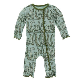 Print Bamboo Muffin Ruffle Coverall with Snaps - Shore Ferns KicKee Pants Size: 3-6 Months