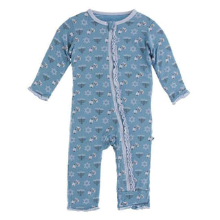 Print Bamboo Muffin Ruffle Coverall with Zipper - Blue Moon Hanukkah Baby & Toddler Sleepwear