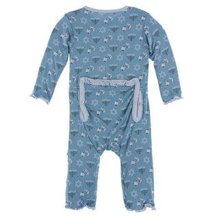 Print Bamboo Muffin Ruffle Coverall with Zipper - Blue Moon Hanukkah Baby & Toddler Sleepwear