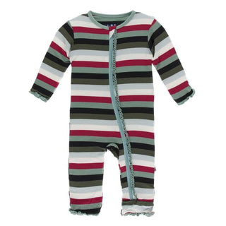 Print Bamboo Muffin Ruffle Coverall with Zipper - Christmas Multi Stripe Baby & Toddler Sleepwear