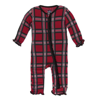 Print Bamboo Muffin Ruffle Coverall with Zipper - Christmas Plaid 2019 Baby & Toddler Sleepwear