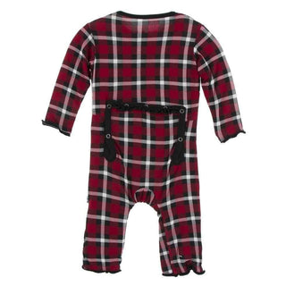 Print Bamboo Muffin Ruffle Coverall with Zipper - Crimson 2020 Holiday Plaid Baby & Toddler Sleepwear