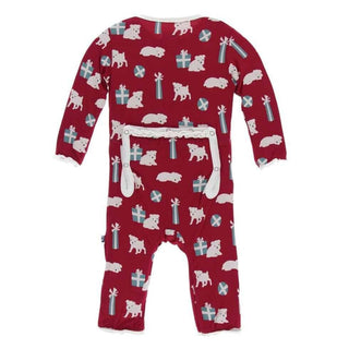 Print Bamboo Muffin Ruffle Coverall with Zipper - Crimson Puppies and Presents Baby & Toddler Sleepwear