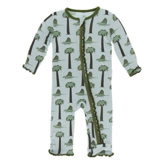 Print Bamboo Muffin Ruffle Coverall with Zipper - Dimetrodon Baby & Toddler Sleepwear