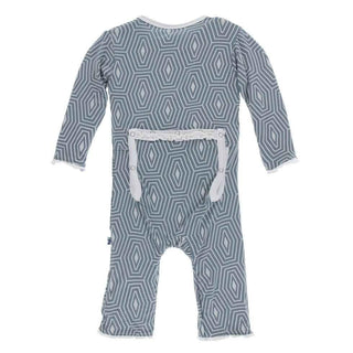 Print Bamboo Muffin Ruffle Coverall with Zipper - Dusty Sky Tortoise Shell Baby & Toddler Sleepwear