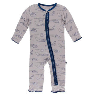 Print Bamboo Muffin Ruffle Coverall with Zipper - Feather Heroes in the Air Baby & Toddler Sleepwear