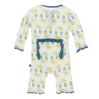 Print Bamboo Muffin Ruffle Coverall with Zipper - Golden Wattle Baby & Toddler Sleepwear