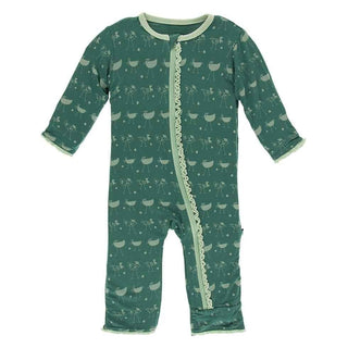 Print Bamboo Muffin Ruffle Coverall with Zipper - Ivy Chickens Baby & Toddler Sleepwear