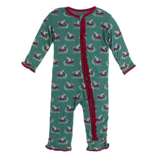 Print Bamboo Muffin Ruffle Coverall with Zipper - Ivy Sled KicKee Pants Size: 3-6 Months