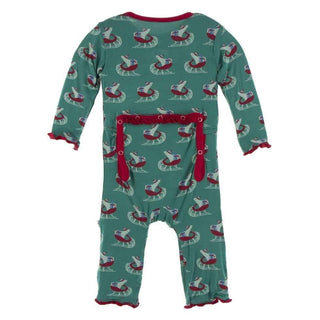 Print Bamboo Muffin Ruffle Coverall with Zipper - Ivy Sled KicKee Pants Size: 3-6 Months