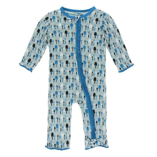 Print Bamboo Muffin Ruffle Coverall with Zipper - Jade Garden Tools Baby & Toddler Sleepwear