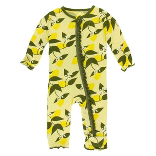 Print Bamboo Muffin Ruffle Coverall with Zipper - Lime Blossom Lemon Tree Baby & Toddler Sleepwear