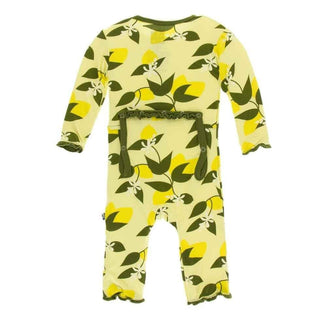 Print Bamboo Muffin Ruffle Coverall with Zipper - Lime Blossom Lemon Tree Baby & Toddler Sleepwear