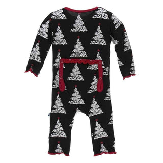 Print Bamboo Muffin Ruffle Coverall with Zipper - Midnight Foil Tree Baby & Toddler Sleepwear
