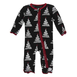 Print Bamboo Muffin Ruffle Coverall with Zipper - Midnight Foil Tree Baby & Toddler Sleepwear