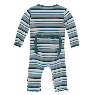 Print Bamboo Muffin Ruffle Coverall with Zipper - Multi Agriculture Stripe Baby & Toddler Sleepwear