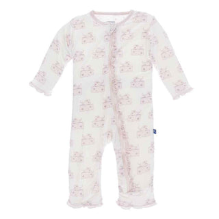 Print Bamboo Muffin Ruffle Coverall with Zipper - Natural Mouse & Cheese Baby & Toddler Sleepwear