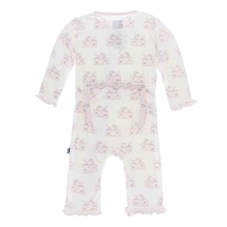 Print Bamboo Muffin Ruffle Coverall with Zipper - Natural Mouse & Cheese Baby & Toddler Sleepwear