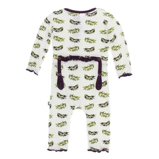 Print Bamboo Muffin Ruffle Coverall with Zipper - Natural Olive Branch Baby & Toddler Sleepwear