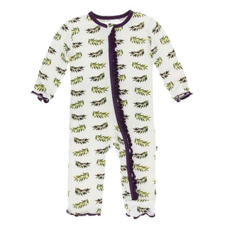 Print Bamboo Muffin Ruffle Coverall with Zipper - Natural Olive Branch Baby & Toddler Sleepwear