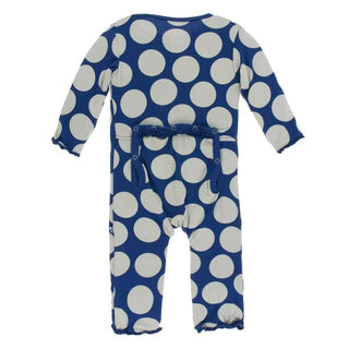 Print Bamboo Muffin Ruffle Coverall with Zipper - Navy Mod Dot Baby & Toddler Sleepwear
