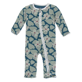 Print Bamboo Muffin Ruffle Coverall with Zipper - Oasis Hibiscus Baby & Toddler Sleepwear
