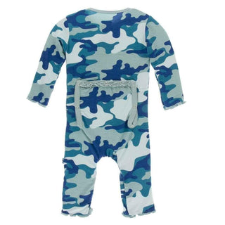 Print Bamboo Muffin Ruffle Coverall with Zipper - Oasis Military KicKee Pants Size: 6-9 Months